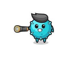 mascota de virus sosteniendo linterna