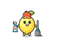 cute lemon character as cleaning services mascot vector