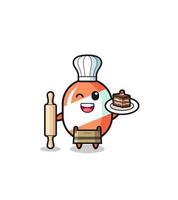 candy as pastry chef mascot hold rolling pin vector