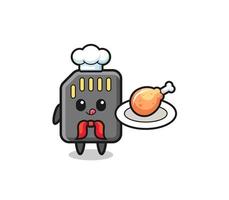 tarjeta de memoria pollo frito chef personaje de dibujos animados vector