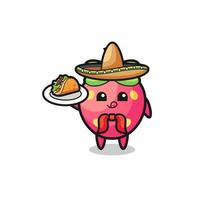 mascota de chef mexicano de fresa sosteniendo un taco vector