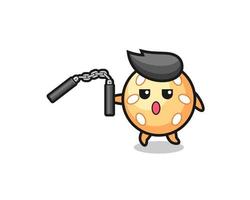 cartoon of sesame ball using nunchaku vector