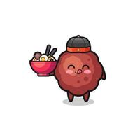 meatball as Chinese chef mascot holding a noodle bowl vector