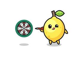 cute lemon is playing dart vector