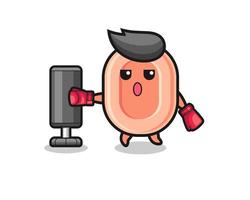 soap boxer cartoon doing training with punching bag vector