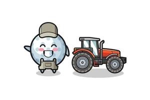 the golf farmer mascot standing beside a tractor vector