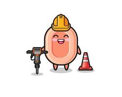 road worker mascot of soap holding drill machine vector