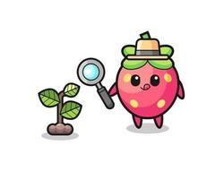 cute strawberry herbalist researching a plants vector