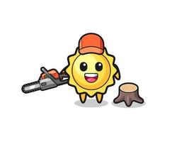 sun lumberjack character holding a chainsaw vector