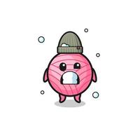 cute cartoon yarn ball with shivering expression vector