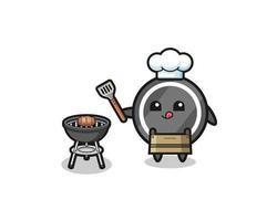 hockey puck barbeque chef with a grill vector