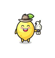 lemon zookeeper mascot with a parrot vector