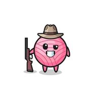 yarn ball hunter mascot holding a gun