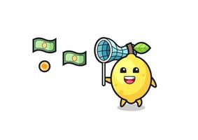 illustration of the lemon catching flying money vector