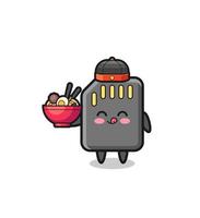 memory card as Chinese chef mascot holding a noodle bowl vector