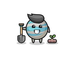 cute planet cartoon is planting a tree seed vector