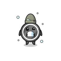 cute cartoon hockey puck with shivering expression vector