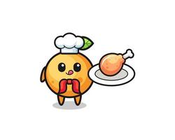 orange fruit fried chicken chef cartoon character vector