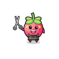 strawberry character as barbershop mascot vector