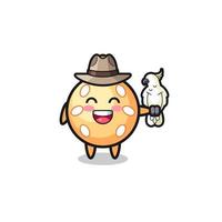 sesame ball zookeeper mascot with a parrot vector