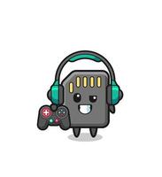 memory card gamer mascot holding a game controller vector