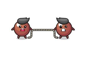 cute chocolate ball character is playing tug of war game vector