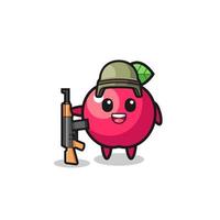 linda mascota de la manzana como un soldado vector