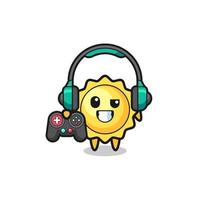 sun gamer mascot holding a game controller vector