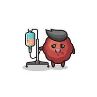 cute meatball character standing with infusion pole vector