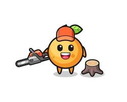 orange fruit lumberjack character holding a chainsaw vector