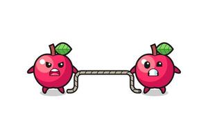 cute apple character is playing tug of war game vector