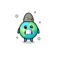 cute cartoon earth with shivering expression vector