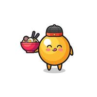 ping pong as Chinese chef mascot holding a noodle bowl vector