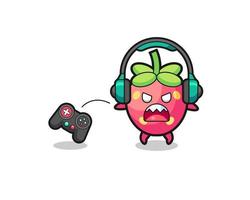 strawberry gamer mascot is angry vector