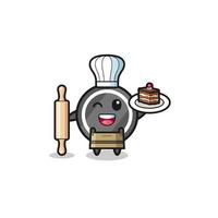 hockey puck as pastry chef mascot hold rolling pin vector