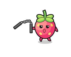 cartoon of strawberry using nunchaku vector