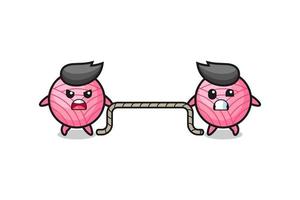 cute yarn ball character is playing tug of war game vector