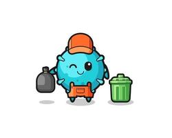 the mascot of cute virus as garbage collector vector