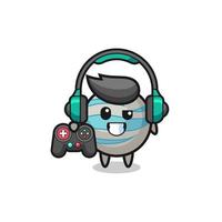 planet gamer mascot holding a game controller vector