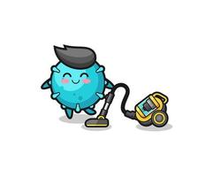 cute virus holding vacuum cleaner illustration vector