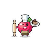 apple as pastry chef mascot hold rolling pin vector