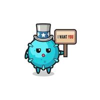 virus cartoon as uncle Sam holding the banner I want you vector