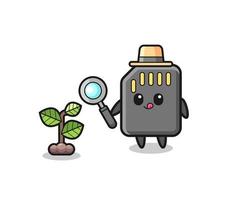 cute memory card herbalist researching a plants vector