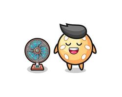 cute sesame ball is standing in front of the fan vector