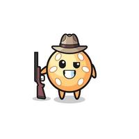 sesame ball hunter mascot holding a gun vector