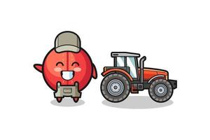 the cricket ball farmer mascot standing beside a tractor vector