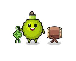 durian muslim character are celebrating Eid Al Fitr vector