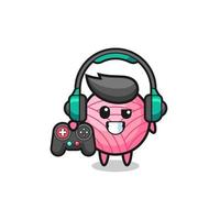 yarn ball gamer mascot holding a game controller vector