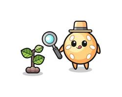 cute sesame ball herbalist researching a plants vector