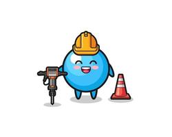 road worker mascot of gum ball holding drill machine vector